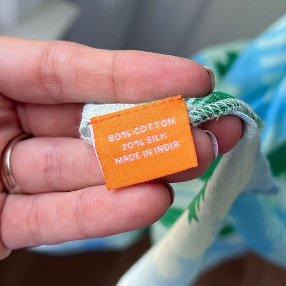 Oliphant V-Neck Maxi Midi Flutter Sleeve Dress Ikat Blue Green XS Cotton - Picture 5 of 5